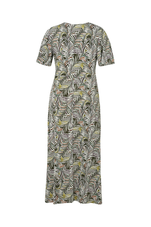 Lange jurk met bladerenprint-Paprika-11