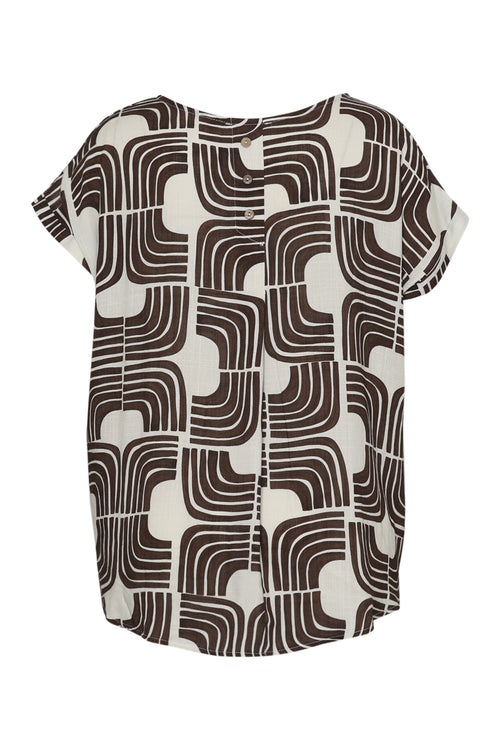 Blouse en viscose imprimé graphique bicolore-Paprika-11