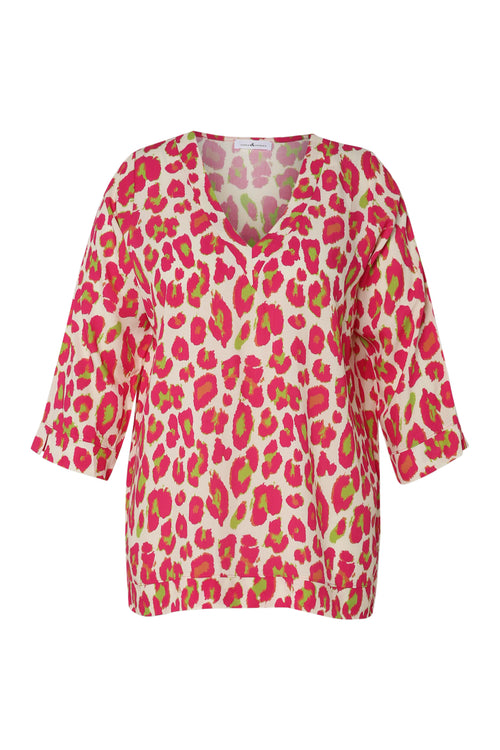 Blouse van viscose met dierenprint-Paprika-10