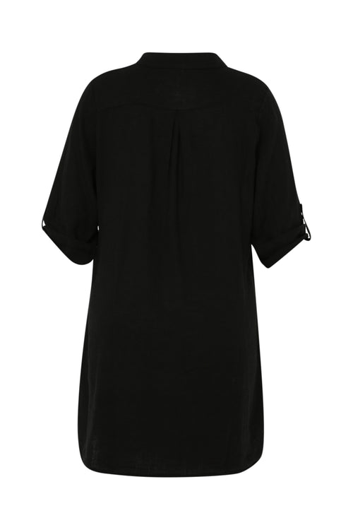 Effen lange linnen en viscose blouse-Paprika-11