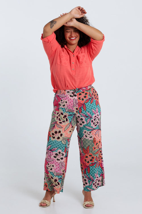 Bloemenprint viscose pantacourt-Paprika-8