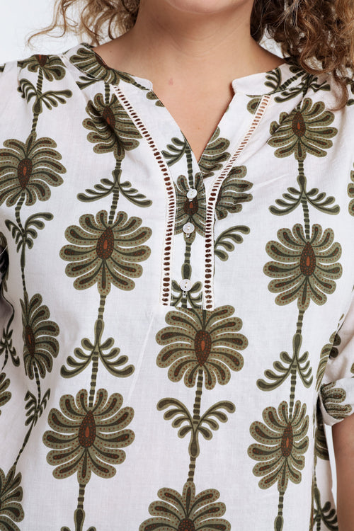 Blouse met opengewerkt detail en tweekleurige print-Paprika-5