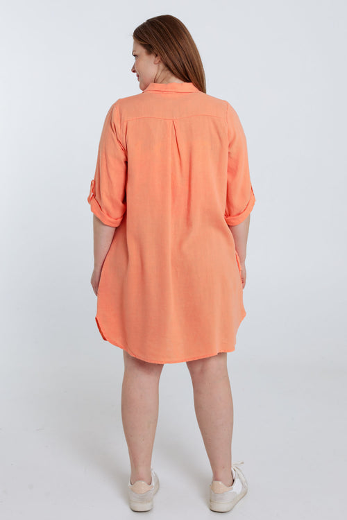 Effen lange linnen en viscose blouse-Paprika-2