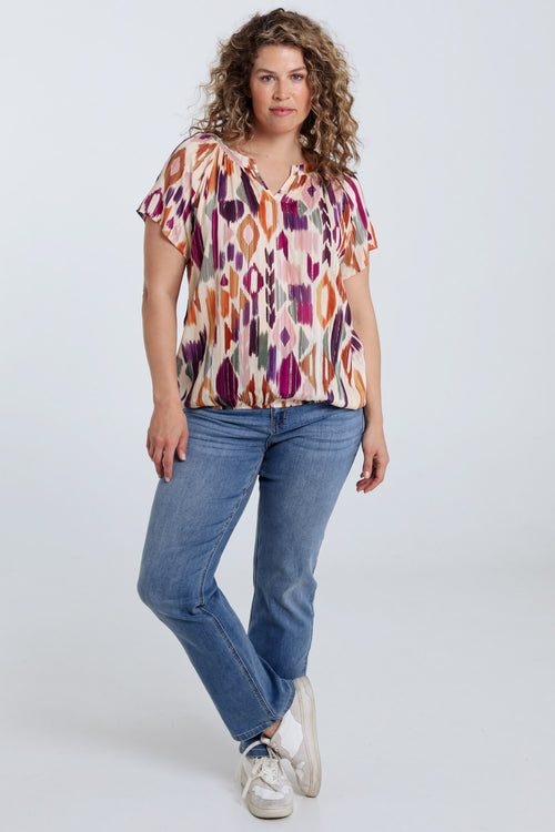 Blouse van viscose met grafische print en lurex-Paprika-7