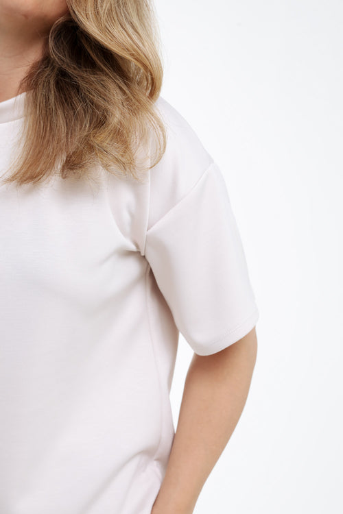 Effen T-shirt met decoratieve knopen-Paprika-5