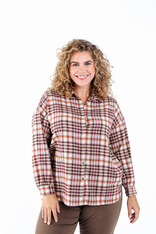 Blouse van katoen met geruit dessin-Paprika-1
