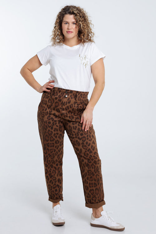 Katoenen broek met dierenprint-Paprika-8
