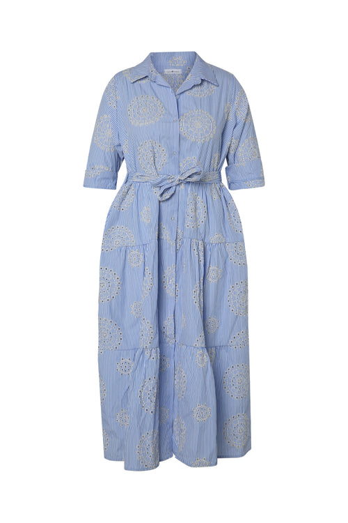 Gestreepte lange jurk met borduursels-Paprika-10