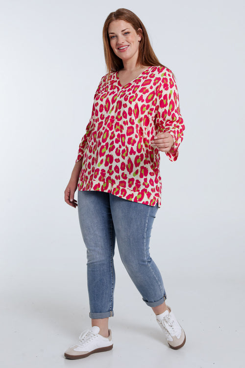 Blouse van viscose met dierenprint-Paprika-7