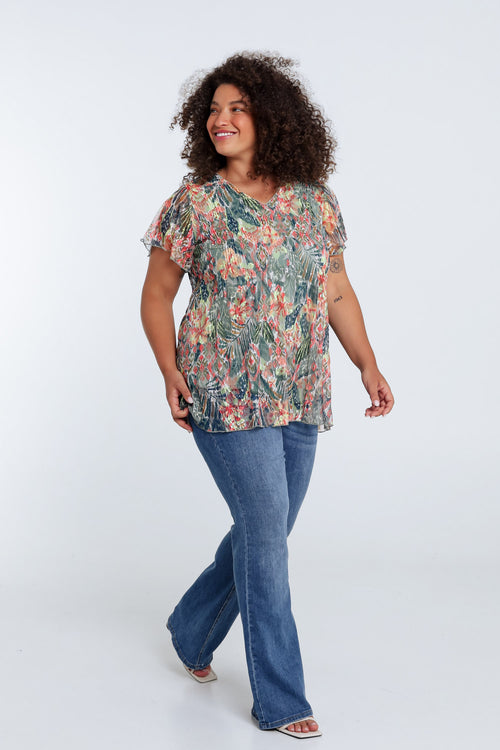 Plissé kanten tuniek met bloemenprint-Paprika-9