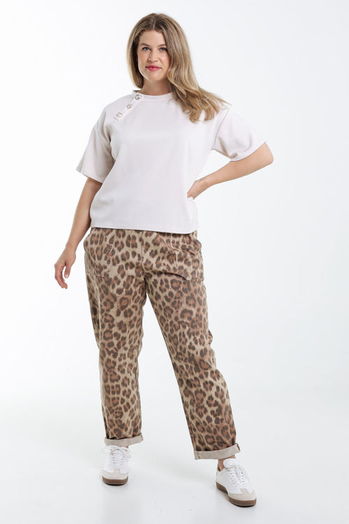 Effen T-shirt met decoratieve knopen-Paprika-8