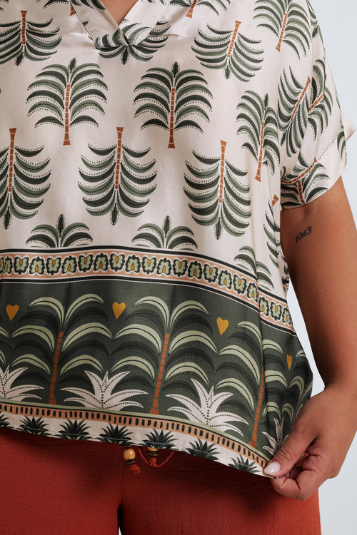 Blouse van viscose met palmprint-Paprika-5