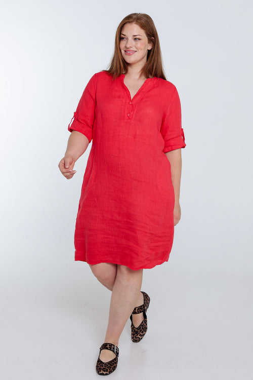 Effen linnen tuniek jurk-Paprika-9