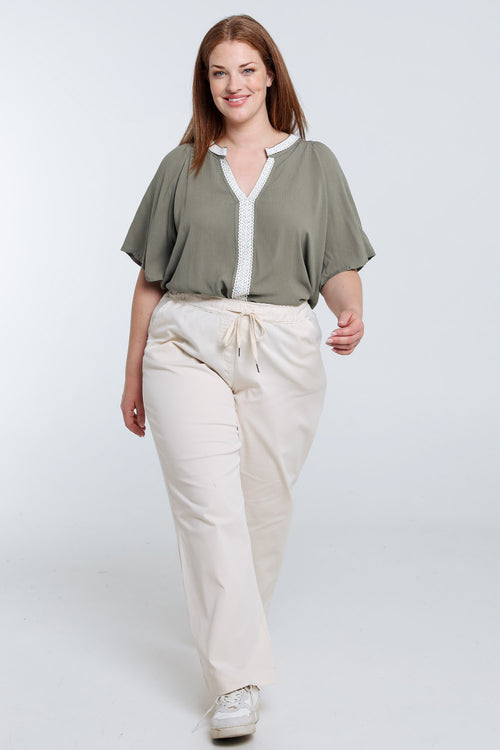 Effen viscose blouse met macramé-Paprika-9