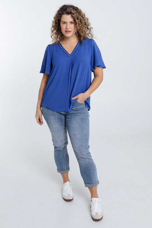 Effen blouse met lurex detail-Paprika-9