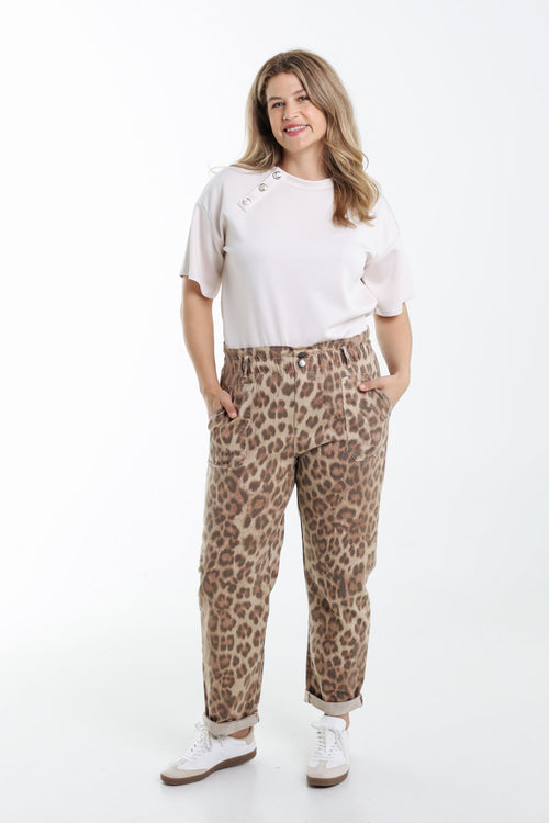 Katoenen broek met dierenprint-Paprika-7