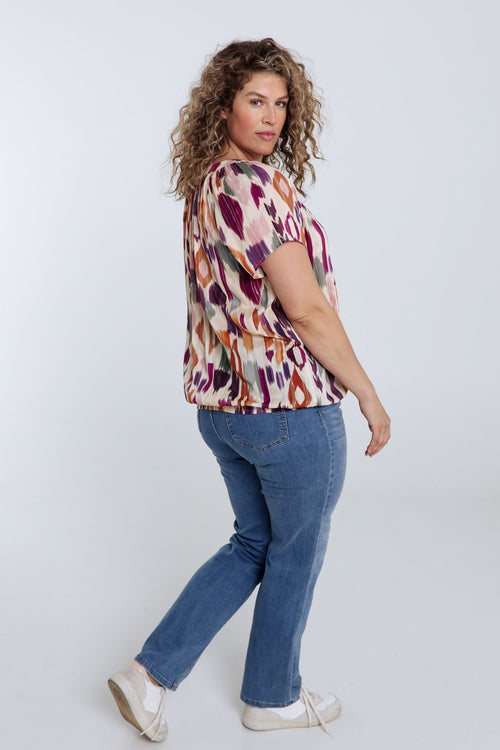 Blouse van viscose met grafische print en lurex-Paprika-2