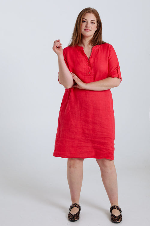 Effen linnen tuniek jurk-Paprika-8