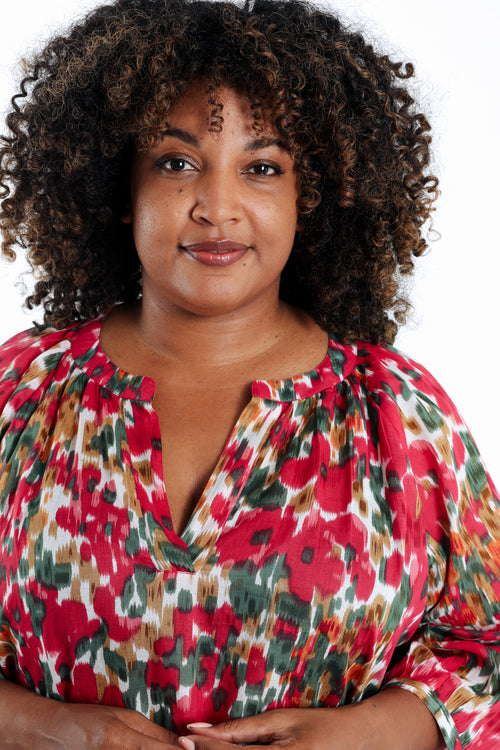 Blouse en coton imprimé floral-Paprika-3