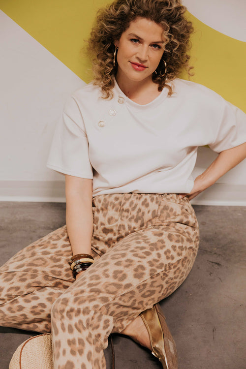 Katoenen broek met dierenprint-Paprika-1