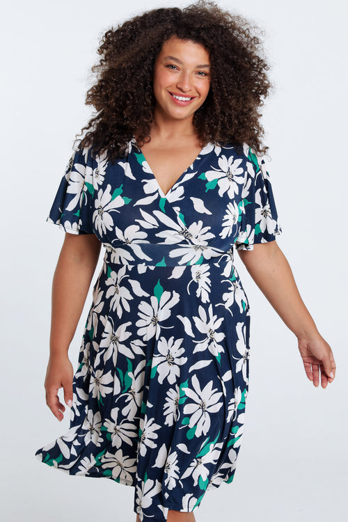 Robe mi-longue imprimé floral-Paprika-1