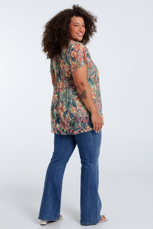 Plissé kanten tuniek met bloemenprint-Paprika-2