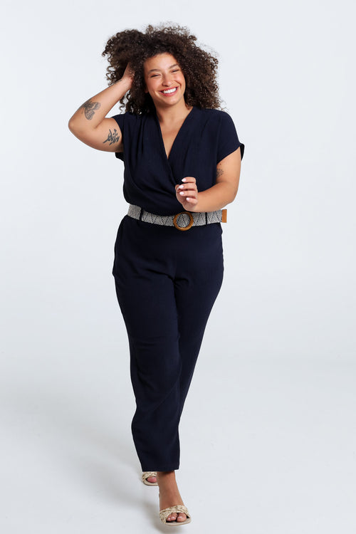 Eénkleurige jumpsuit met riem-Paprika-7