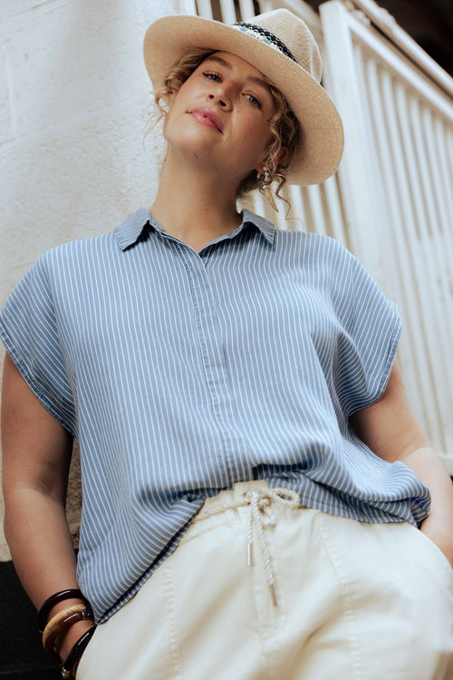 Blouse en tencel rayée-Paprika-1