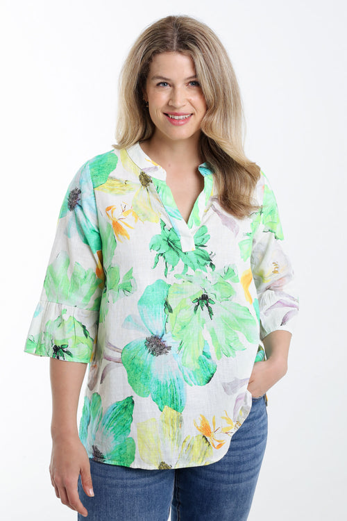 Blouse en lin imprimé floral-Paprika-1