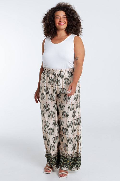 Satijnen effect broek met palmprint-Paprika-7