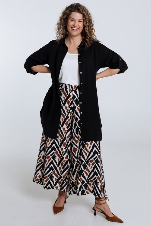 Effen lange linnen en viscose blouse-Paprika-7