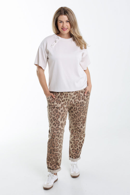 Effen T-shirt met decoratieve knopen-Paprika-7