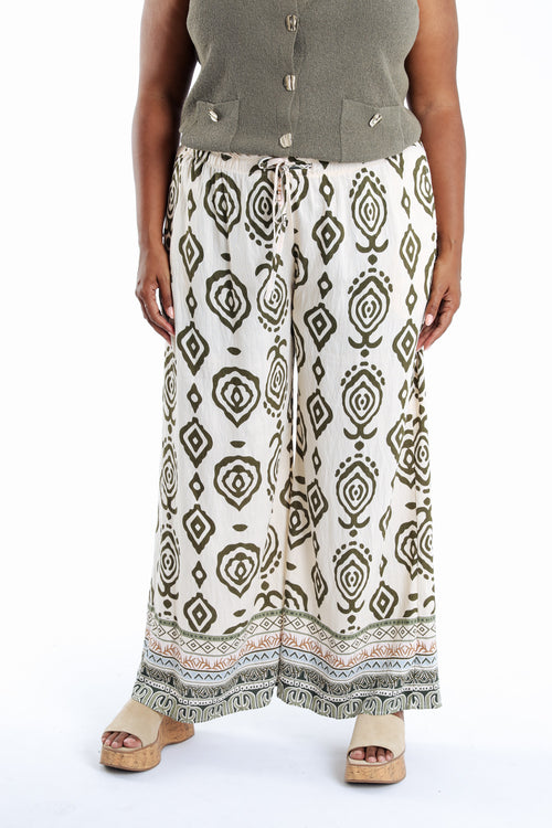 Pantalon large imprimé ethnique bicolore-Paprika-2