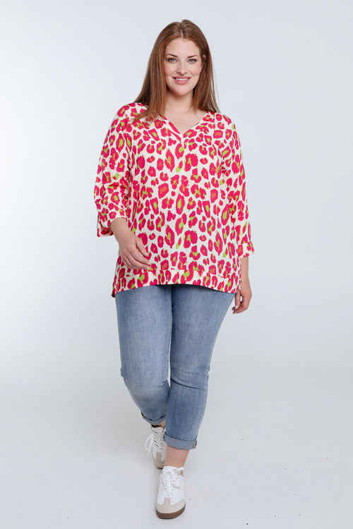Blouse van viscose met dierenprint-Paprika-9