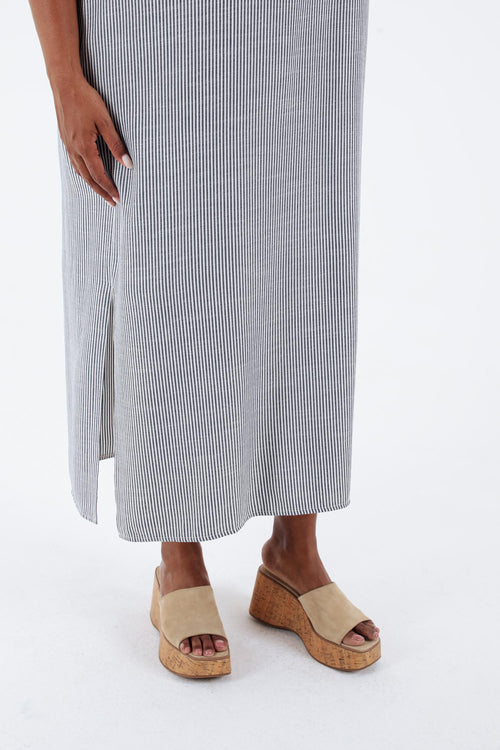 Robe longue en viscose à rayures-Paprika-5