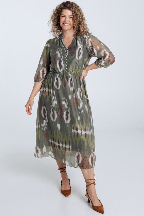 Robe longue en viscose imprimé ethnique-Paprika-8