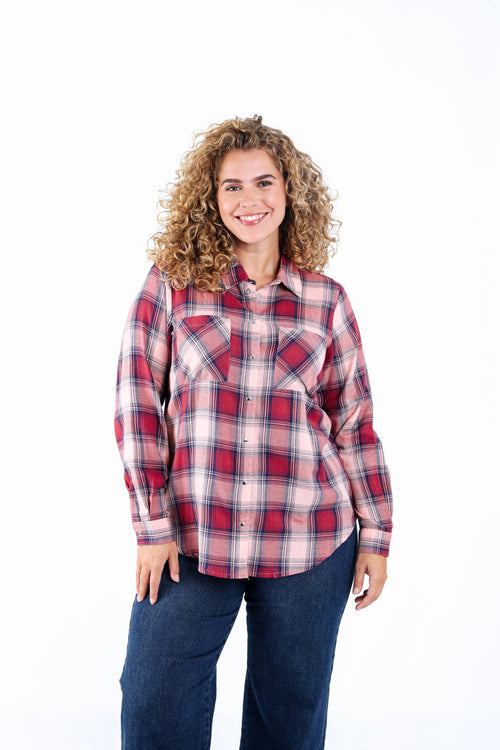 Chemise en coton à carreaux avec lurex-Paprika-1