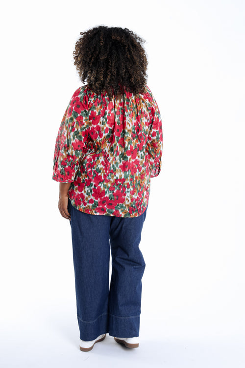 Blouse en coton imprimé floral-Paprika-2