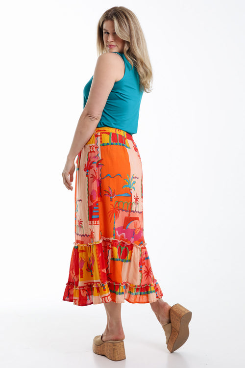 Tropical patch bedrukte katoen rok-Paprika-2