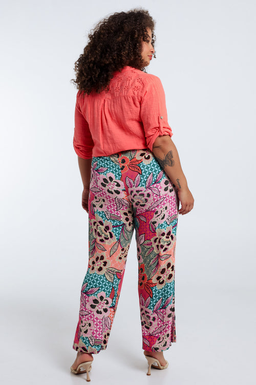 Bloemenprint viscose pantacourt-Paprika-2