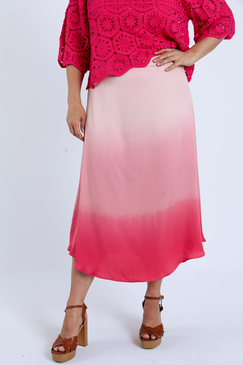 Middel lange rok van viscose tie&dye-Paprika-1