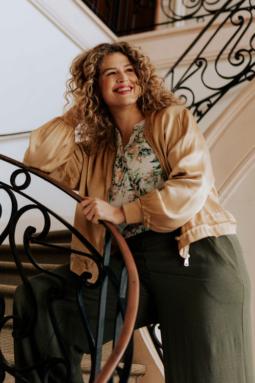 Bomber unicolor in viscose met satijnen effect-Paprika-1