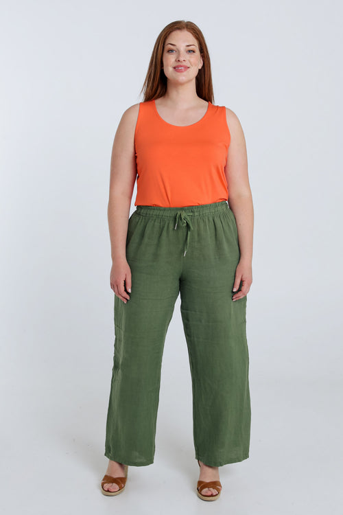 Effen linnen broek-Paprika-7