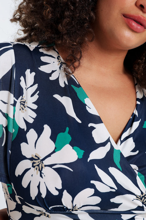 Robe mi-longue imprimé floral-Paprika-5
