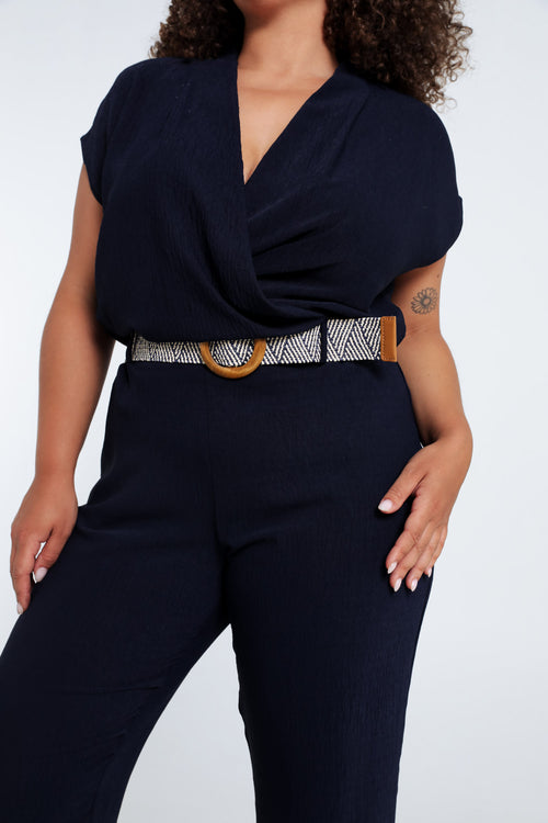 Eénkleurige jumpsuit met riem-Paprika-5