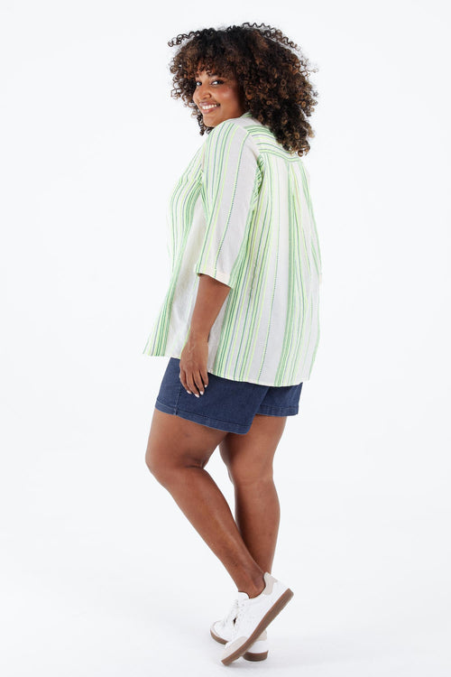 Blouse 100% katoen met fluokleuren strepen-Paprika-2