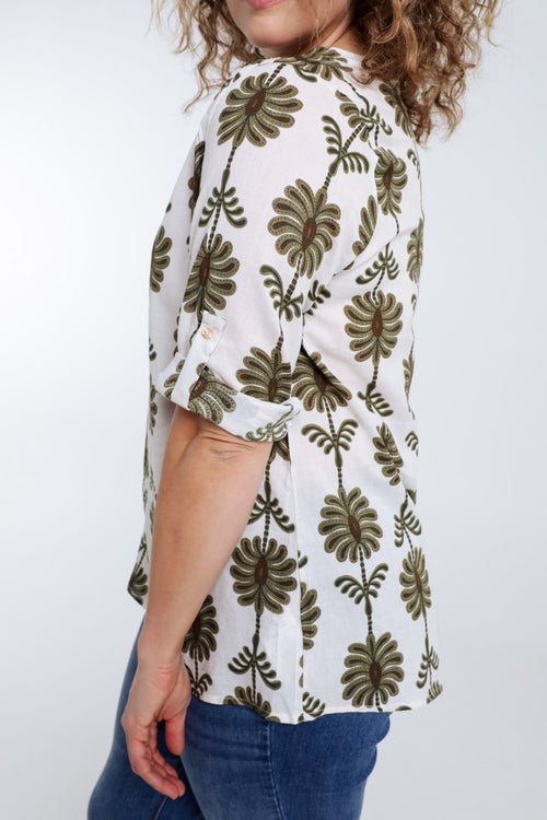 Blouse met opengewerkt detail en tweekleurige print-Paprika-6