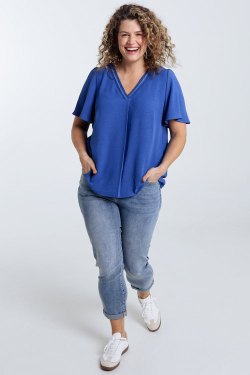 Effen blouse met lurex detail-Paprika-7