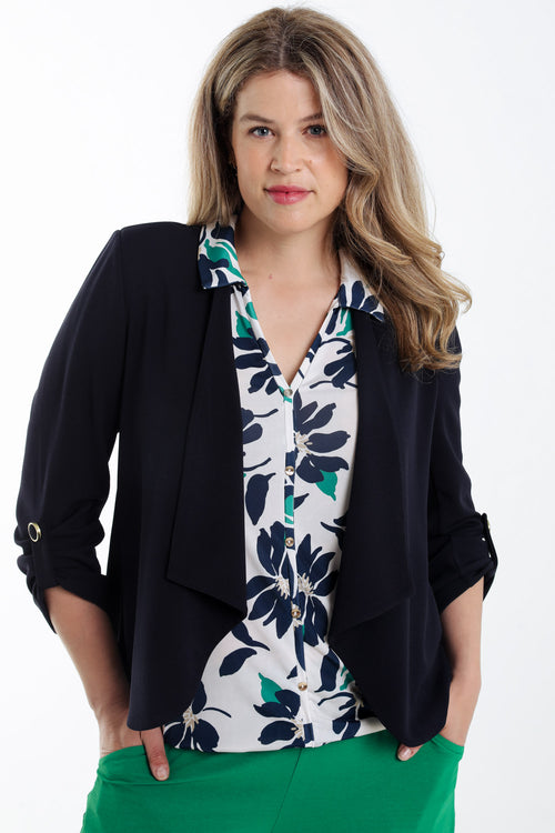 Kort, effen, open jasje met opstroopbare mouwen-Paprika-1