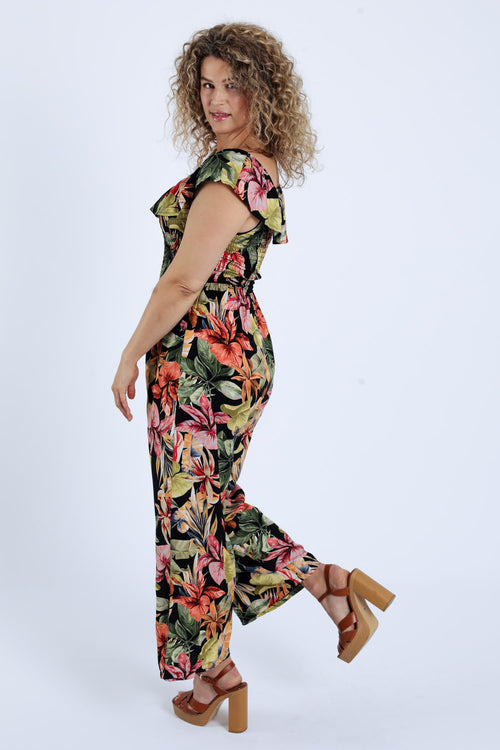 Overall van viscose met bloemenprint en ruffles-Paprika-2